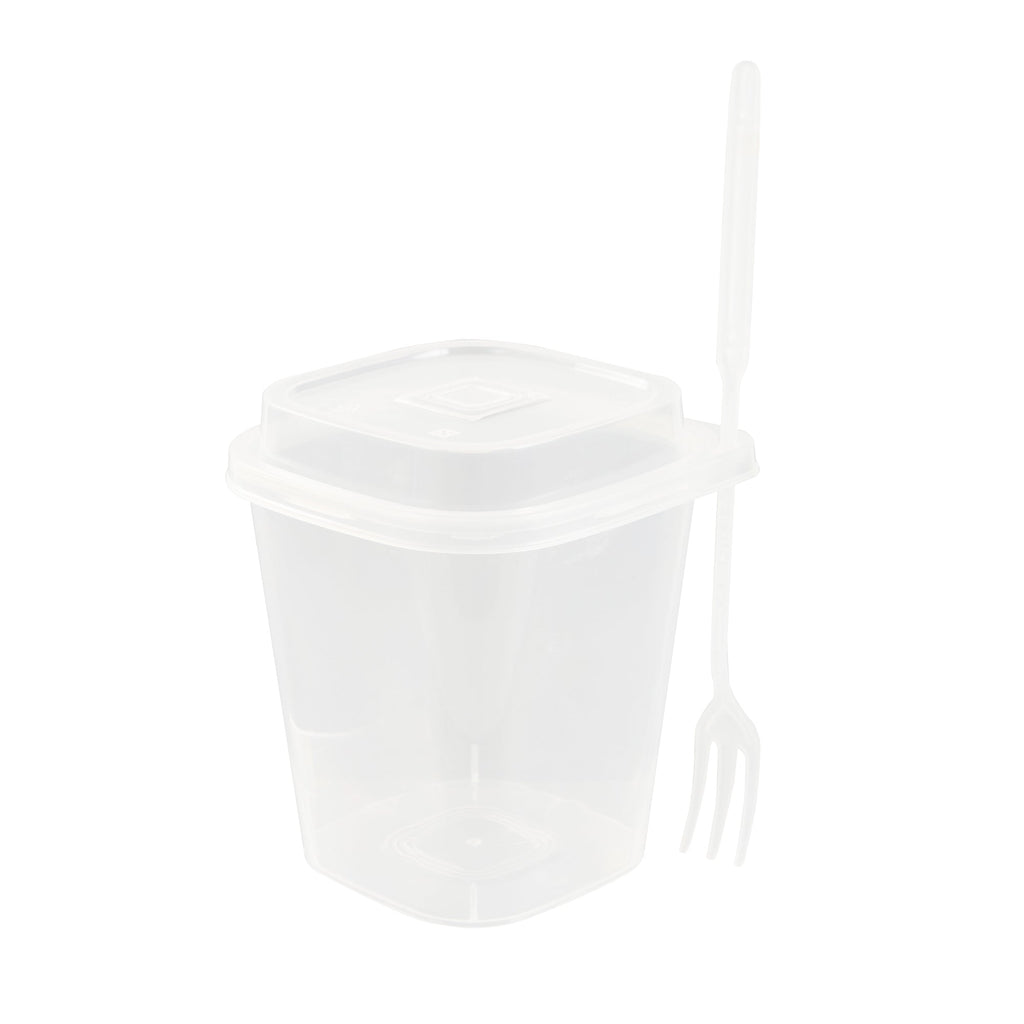 Asporto 17 oz Clear Plastic Salad To Go Cup - with Clear Lid and Fork - 3 1/2" x 3 1/2" x 4" - 100 count box