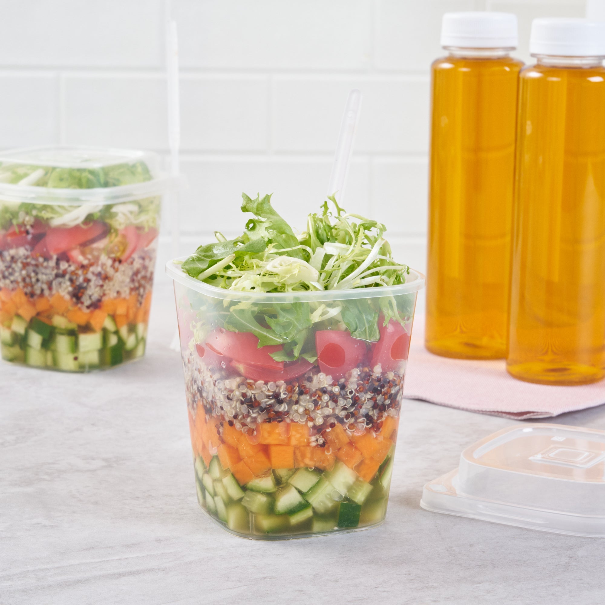 Asporto 17 oz Clear Plastic Salad To Go Cup - with Clear Lid and Fork - 3 1/2" x 3 1/2" x 4" - 100 count box