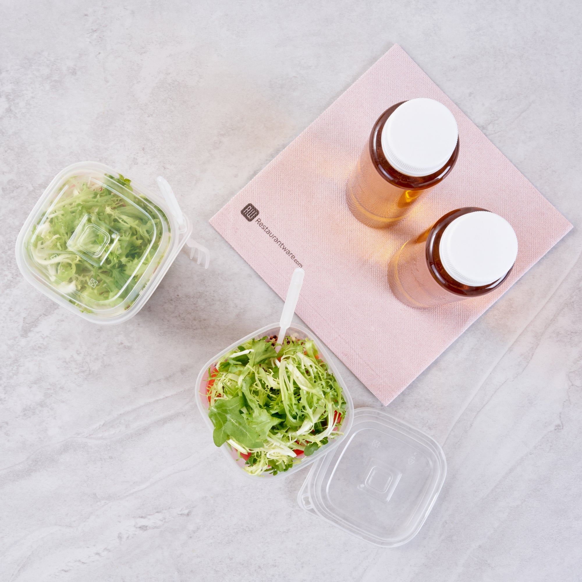 Asporto 17 oz Clear Plastic Salad To Go Cup - with Clear Lid and Fork - 3 1/2" x 3 1/2" x 4" - 100 count box