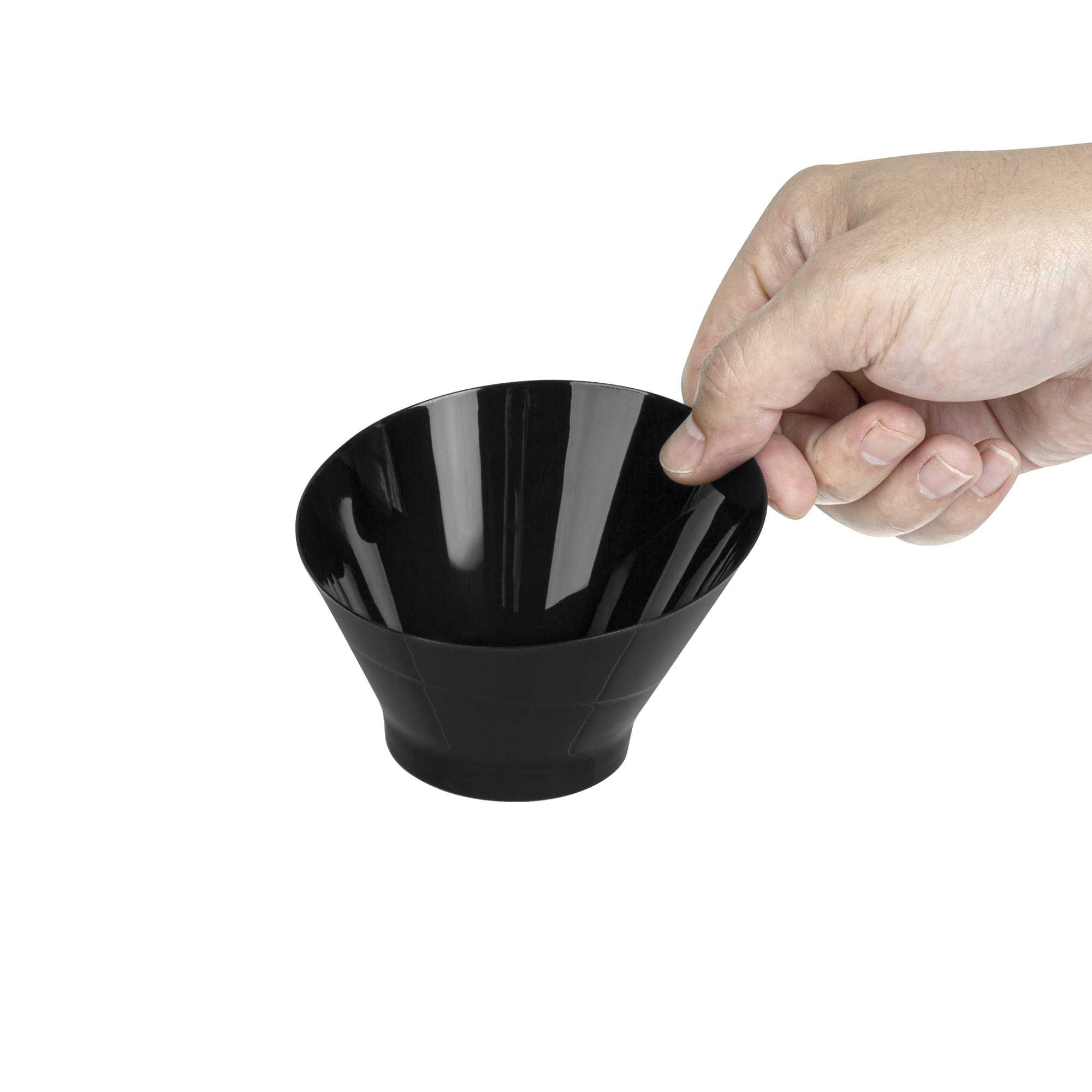 Mini Serve 5 oz Round Black Plastic Small Incline Bowl - 3 3/4" x 3 3/4" x 2 1/2" - 100 count box