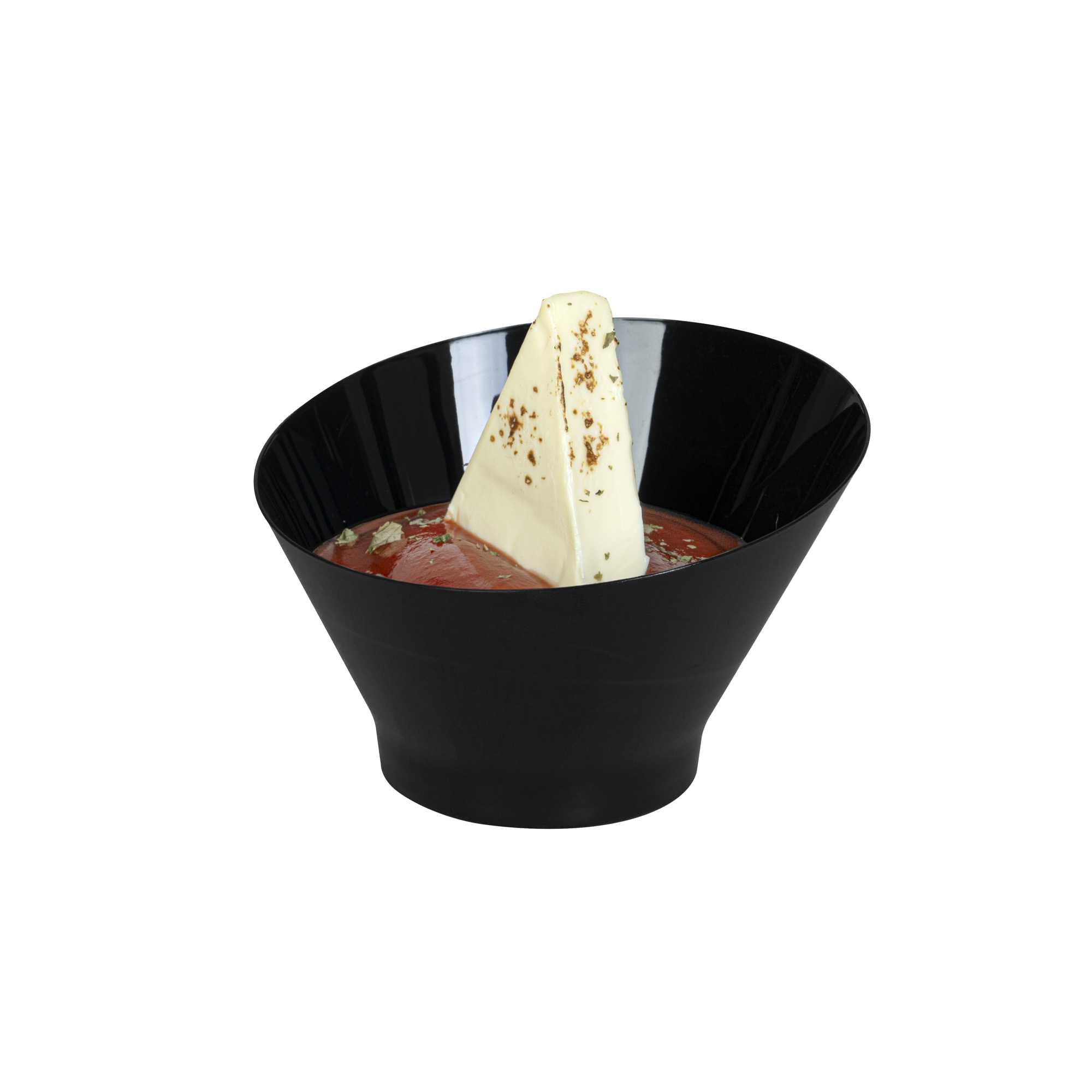Mini Serve 5 oz Round Black Plastic Small Incline Bowl - 3 3/4" x 3 3/4" x 2 1/2" - 100 count box