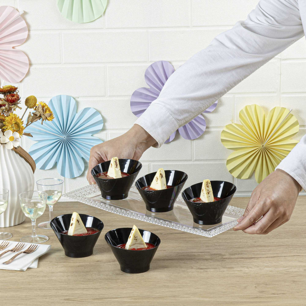Mini Serve 5 oz Round Black Plastic Small Incline Bowl - 3 3/4" x 3 3/4" x 2 1/2" - 100 count box