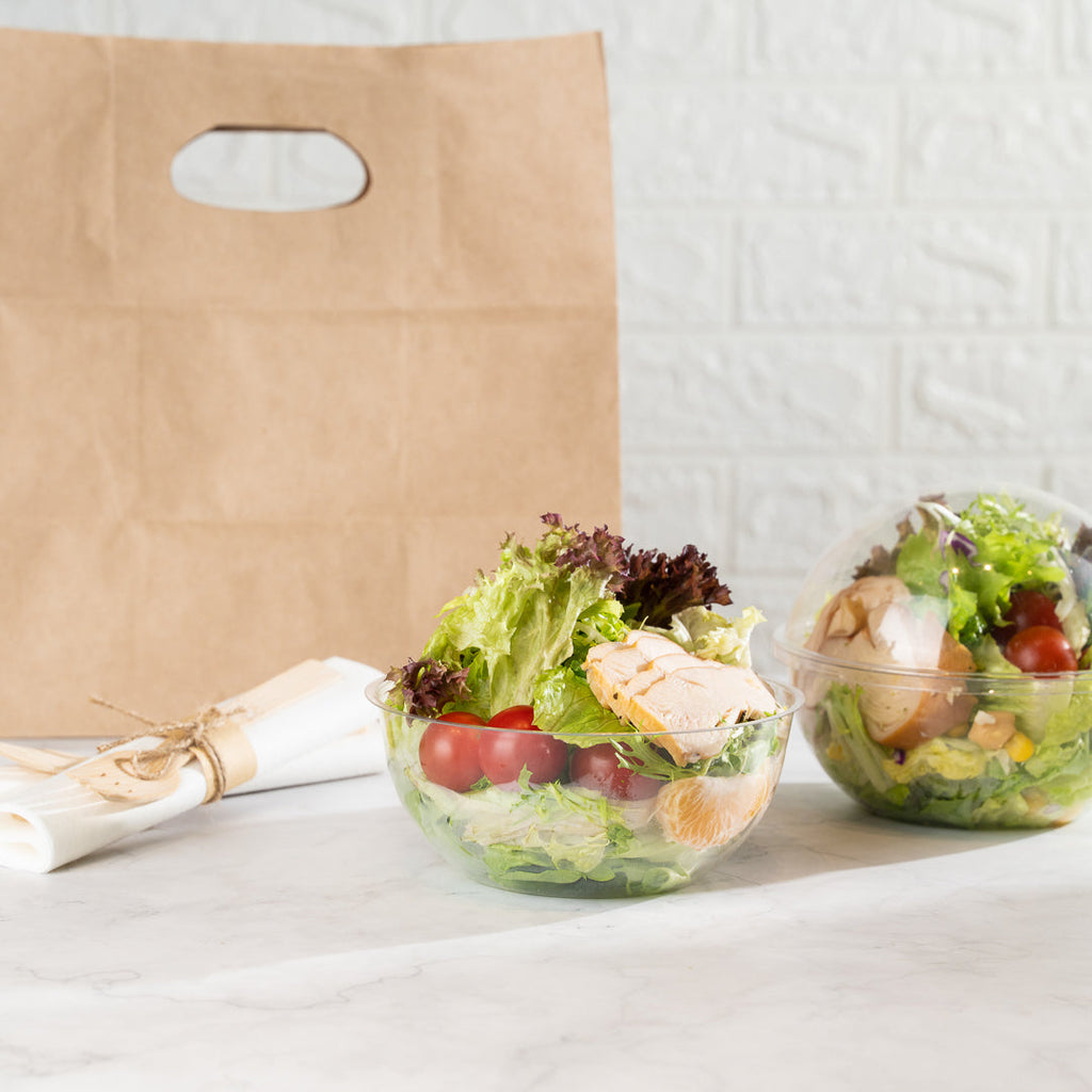 Thermo Tek 21 oz Clear Plastic Sphere Salad Container - with Dome Lid - 5 3/4" x 5 3/4" x 4 3/4" - 50 count box