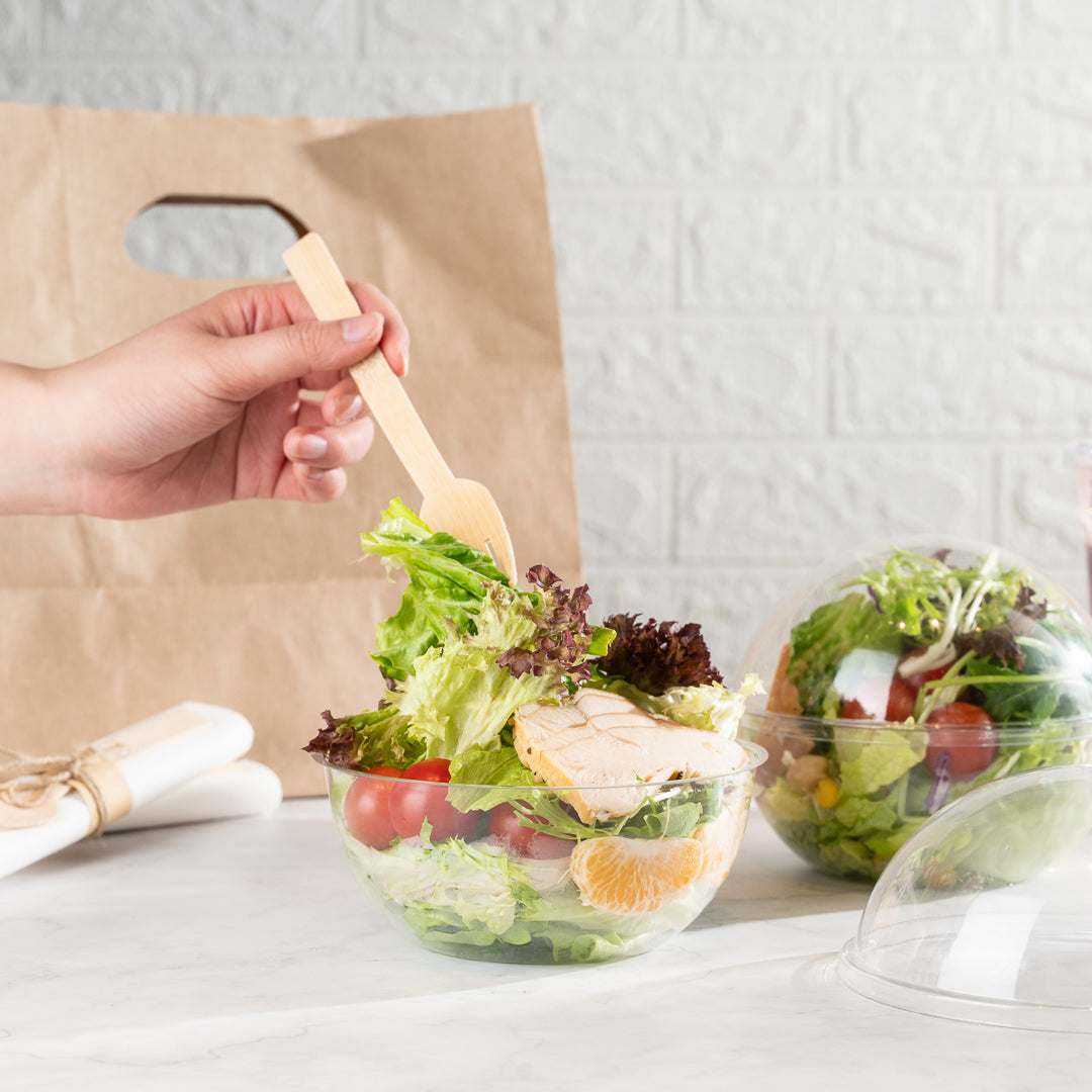 Thermo Tek 21 oz Clear Plastic Sphere Salad Container - with Dome Lid - 5 3/4" x 5 3/4" x 4 3/4" - 50 count box