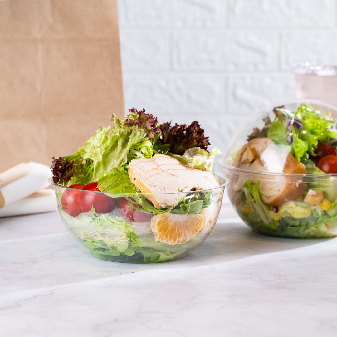 Thermo Tek 21 oz Clear Plastic Sphere Salad Container - with Dome Lid - 5 3/4" x 5 3/4" x 4 3/4" - 50 count box