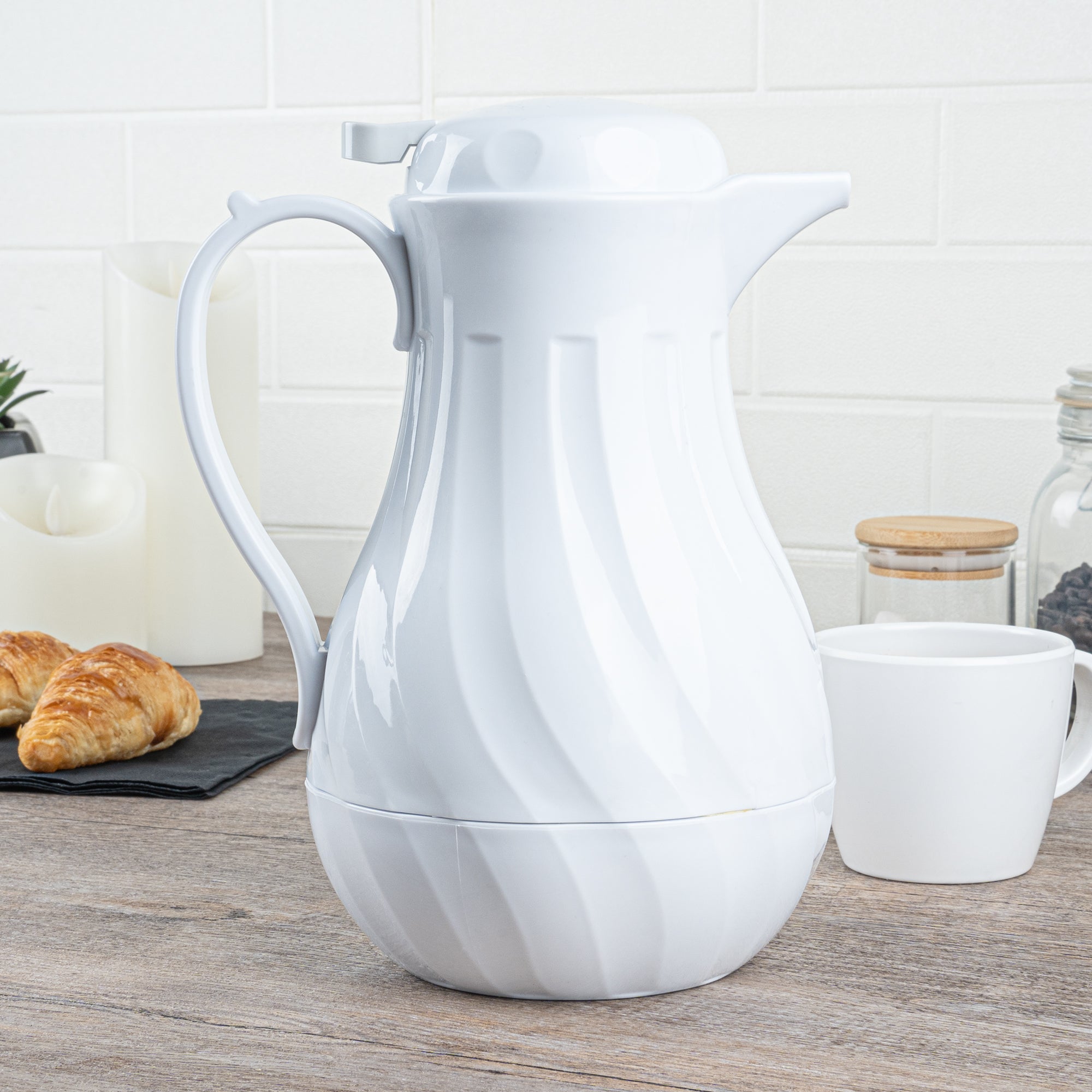 Restpresso 42 oz White Thermal Coffee Carafe / Server - 8" x 6" x 10" - 1 count box