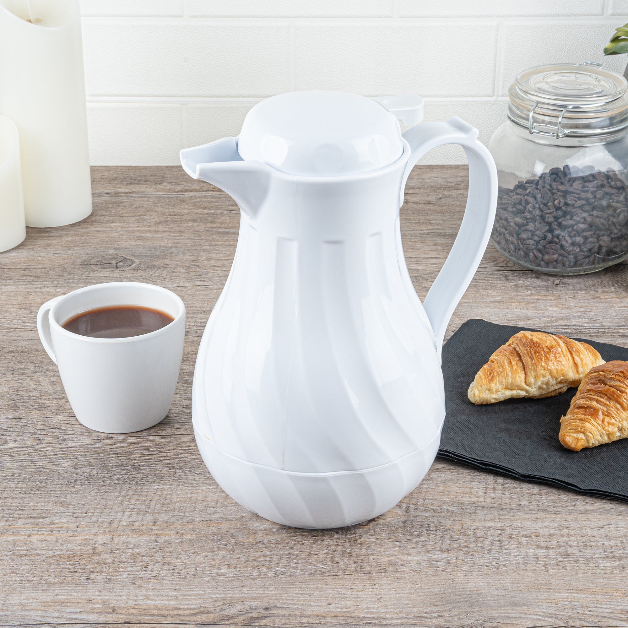 Restpresso 42 oz White Thermal Coffee Carafe / Server - 8" x 6" x 10" - 1 count box