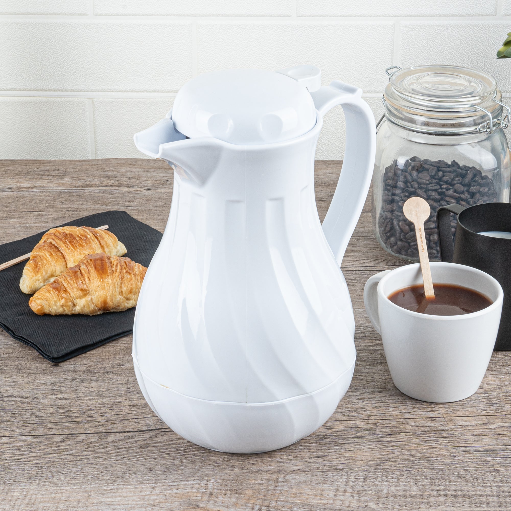 Restpresso 42 oz White Thermal Coffee Carafe / Server - 8" x 6" x 10" - 10 count box
