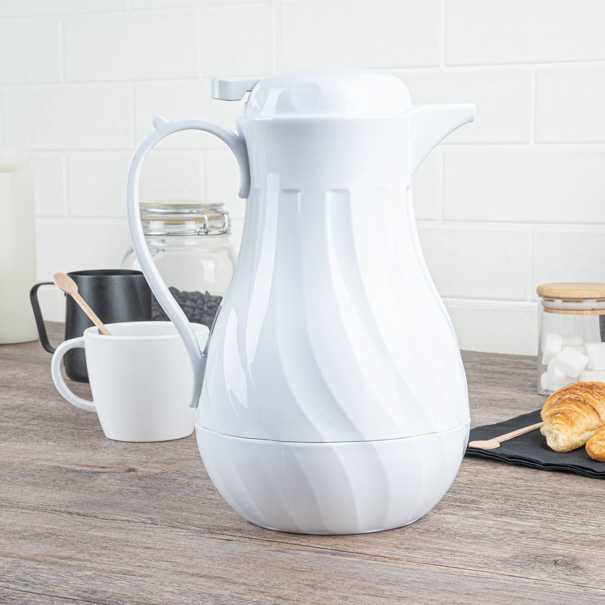 Restpresso 42 oz White Thermal Coffee Carafe / Server - 8" x 6" x 10" - 10 count box