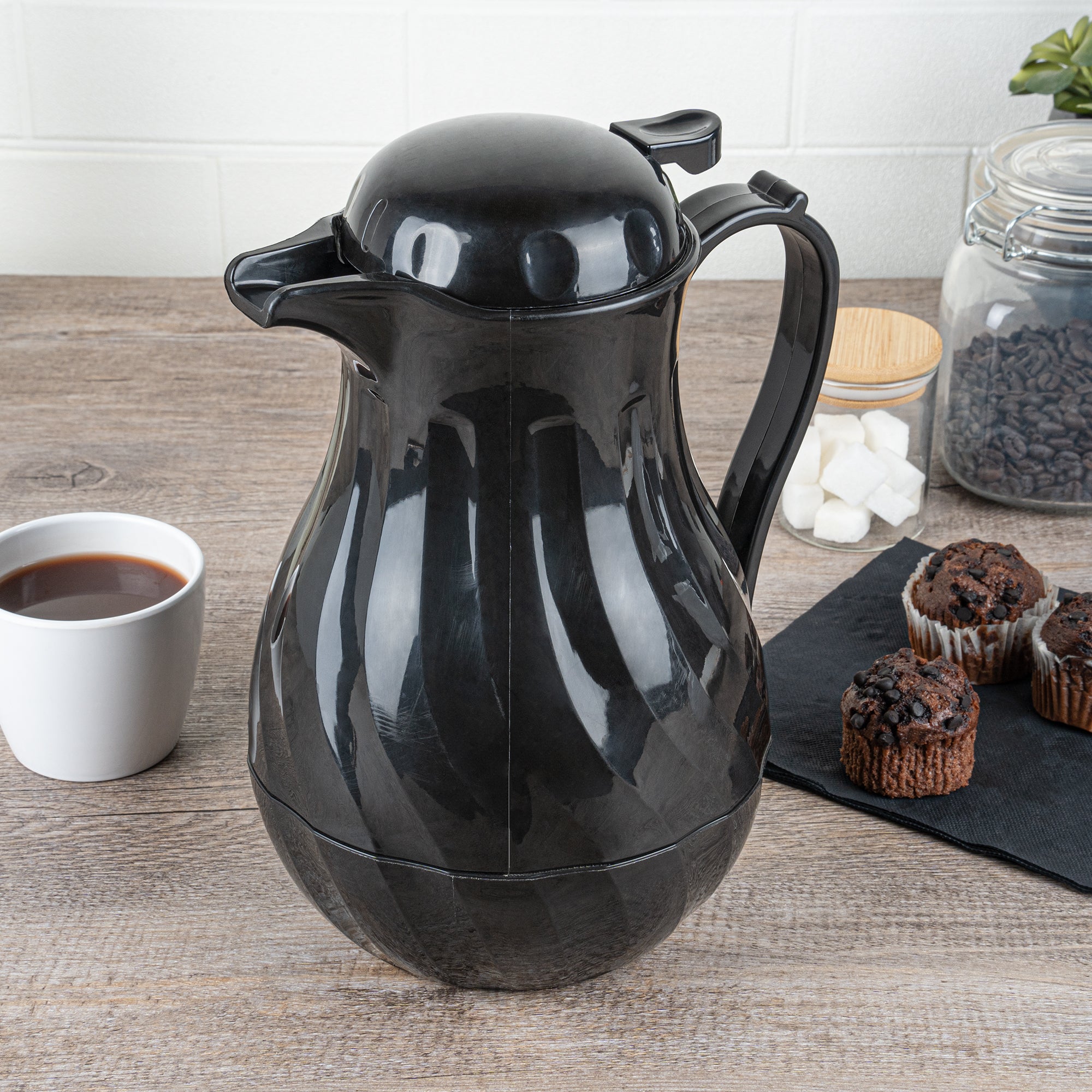 Restpresso 64 oz Black Thermal Coffee Carafe / Server - 8 3/4" x 6 1/4" x 11" - 1 count box