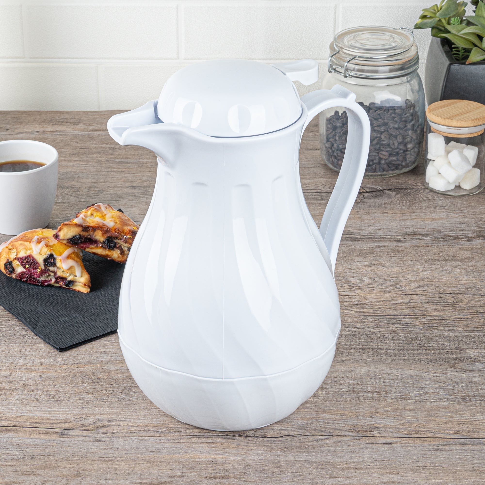 Restpresso 64 oz White Thermal Coffee Carafe / Server - 8 3/4" x 6 1/4" x 11" - 1 count box