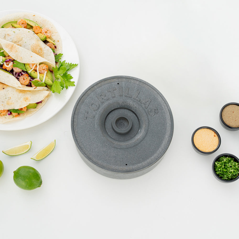 Chef 101 Round Gray Plastic Tortilla Warmer / Server - 8 1/2" x 8 1/2" x 2 1/4" - 1 count box