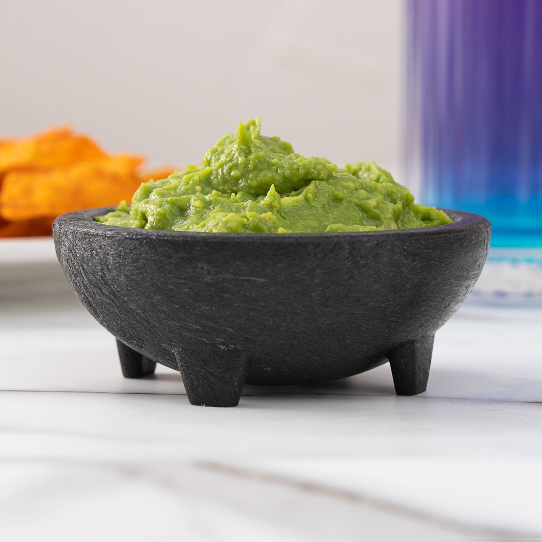 Chef 101 4 oz Black Thermal Plastic Molcajete Bowl - 4" x 4" x 1 1/2" - 1 count box