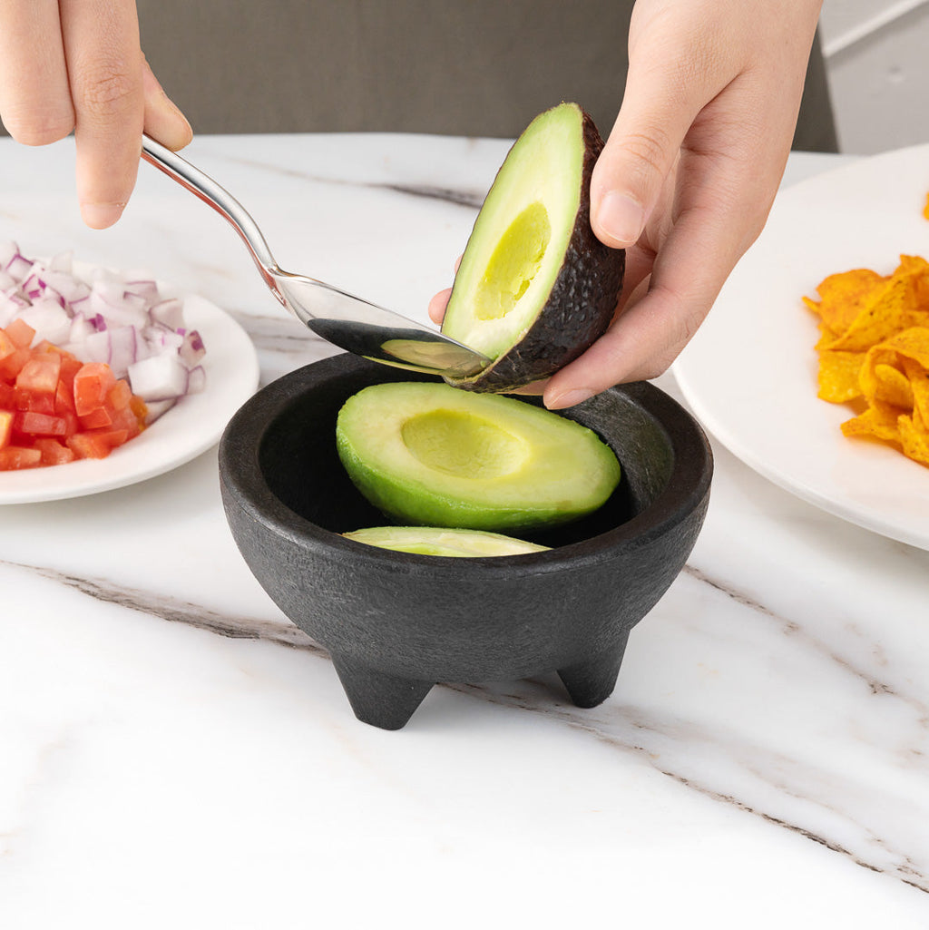 Chef 101 10 oz Black Thermal Plastic Molcajete Bowl - 5 1/4" x 5 1/4" x 2 1/2" - 1 count box