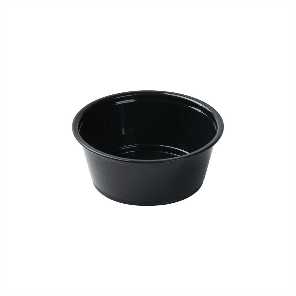 Chef 101 2 oz Round Black Plastic Portion Cup - 2 1/2" x 2 1/2" x 1 1/4" - 2000 count box