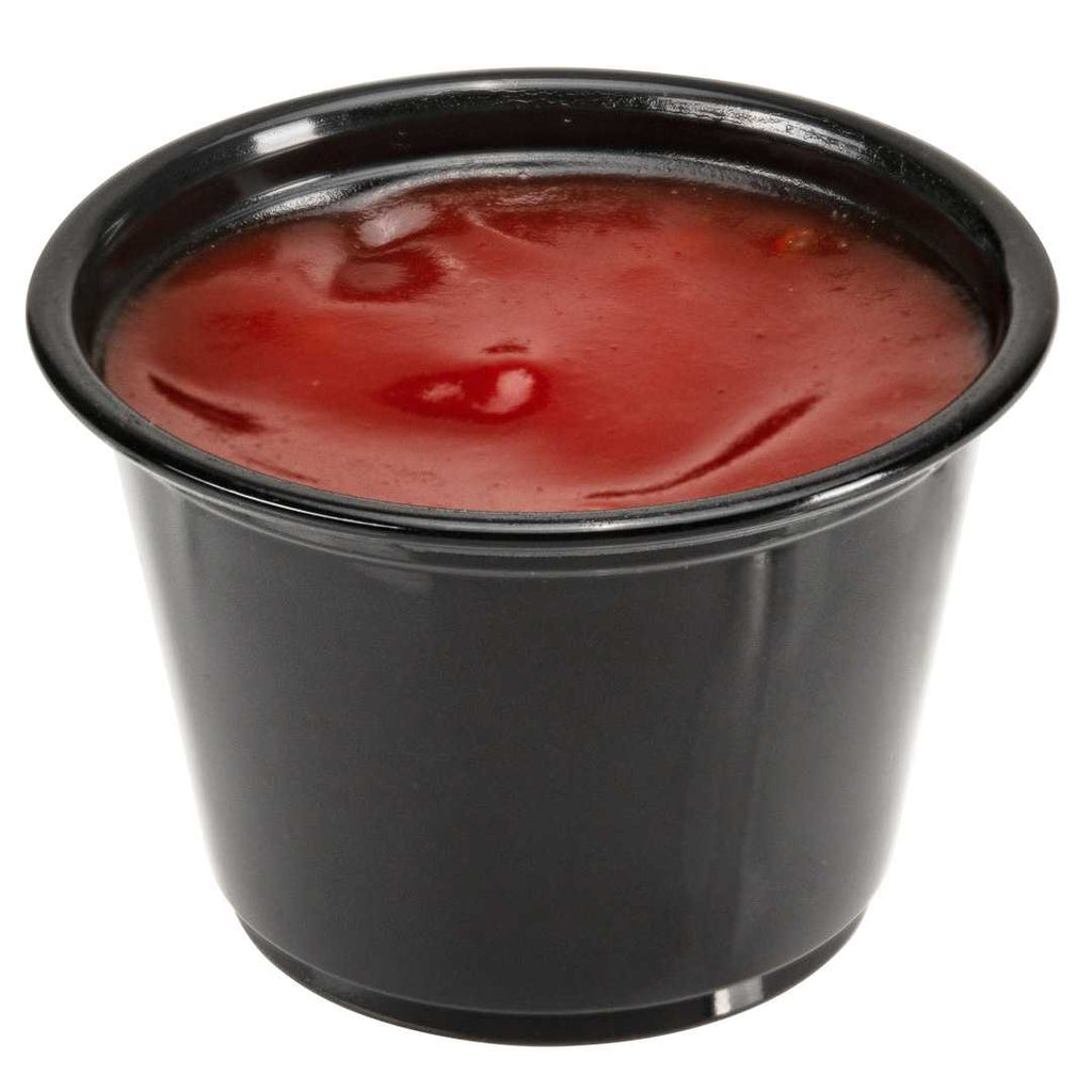 Chef 101 2.5 oz Round Black Plastic Portion Cup - 2 1/2" x 2 1/2" x 1 1/2" - 2000 count box