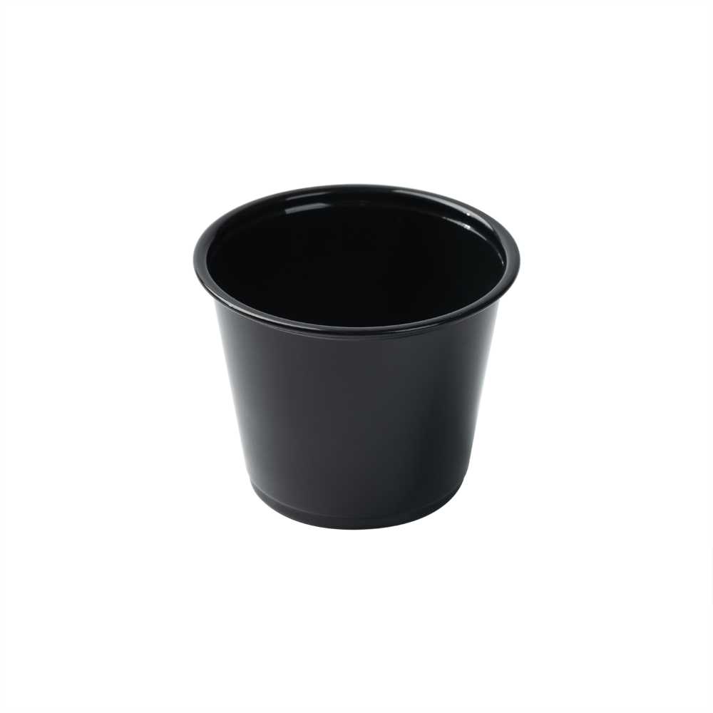 Chef 101 5.5 oz Round Black Plastic Portion Cup - 3" x 3" x 2 1/4" - 2000 count box