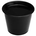 Chef 101 5.5 oz Round Black Plastic Portion Cup - 3" x 3" x 2 1/4" - 2000 count box