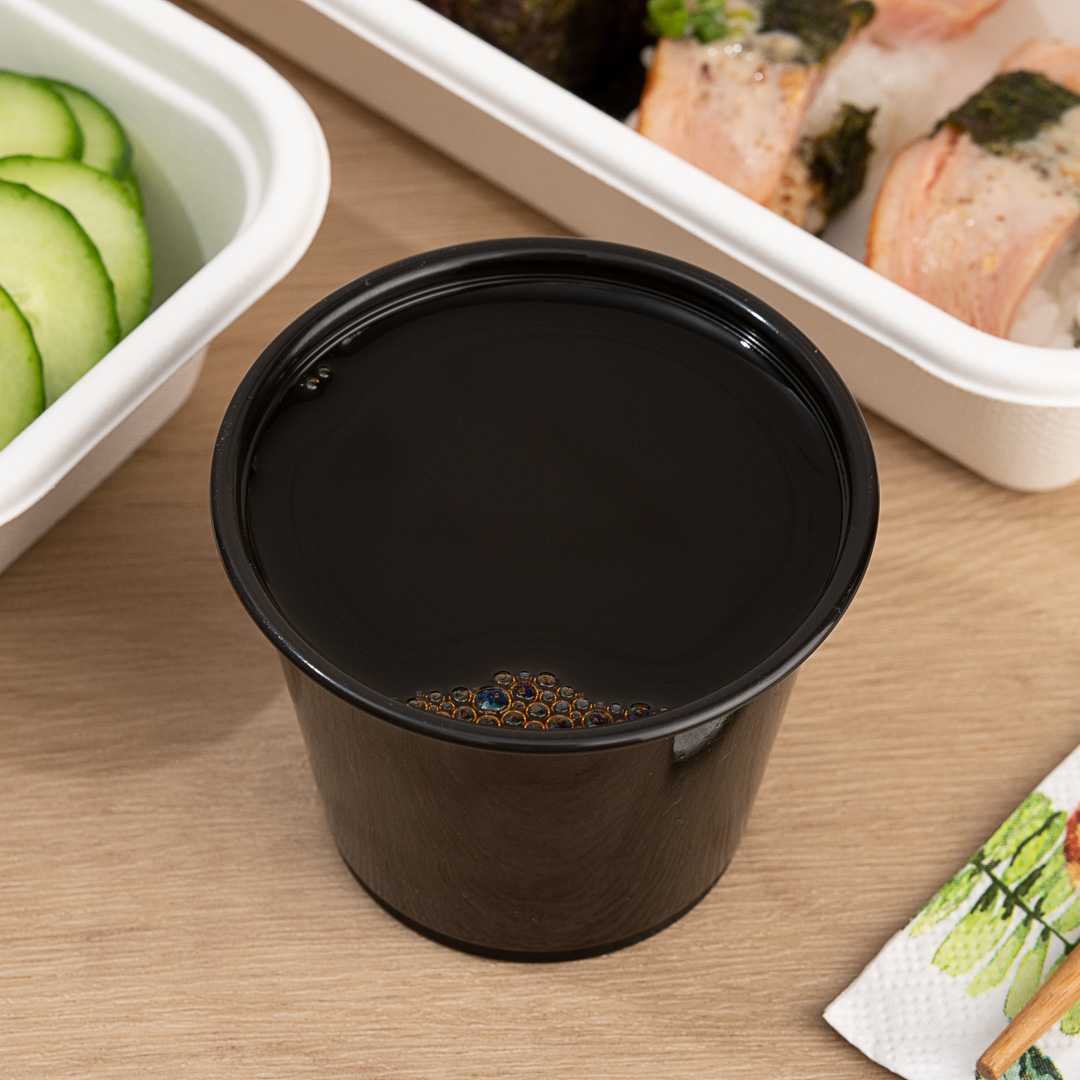 Chef 101 5.5 oz Round Black Plastic Portion Cup - 3" x 3" x 2 1/4" - 2000 count box