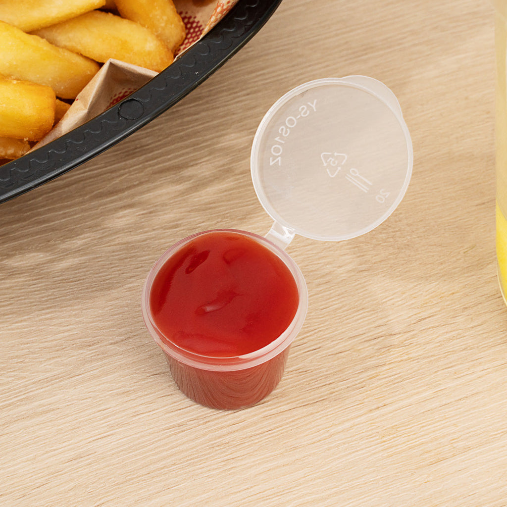 Chef 101 1 oz Clear Plastic Portion Cup - with Hinged Lid - 1 1/2" x 1 1/2" x 1 1/4" - 100 count box