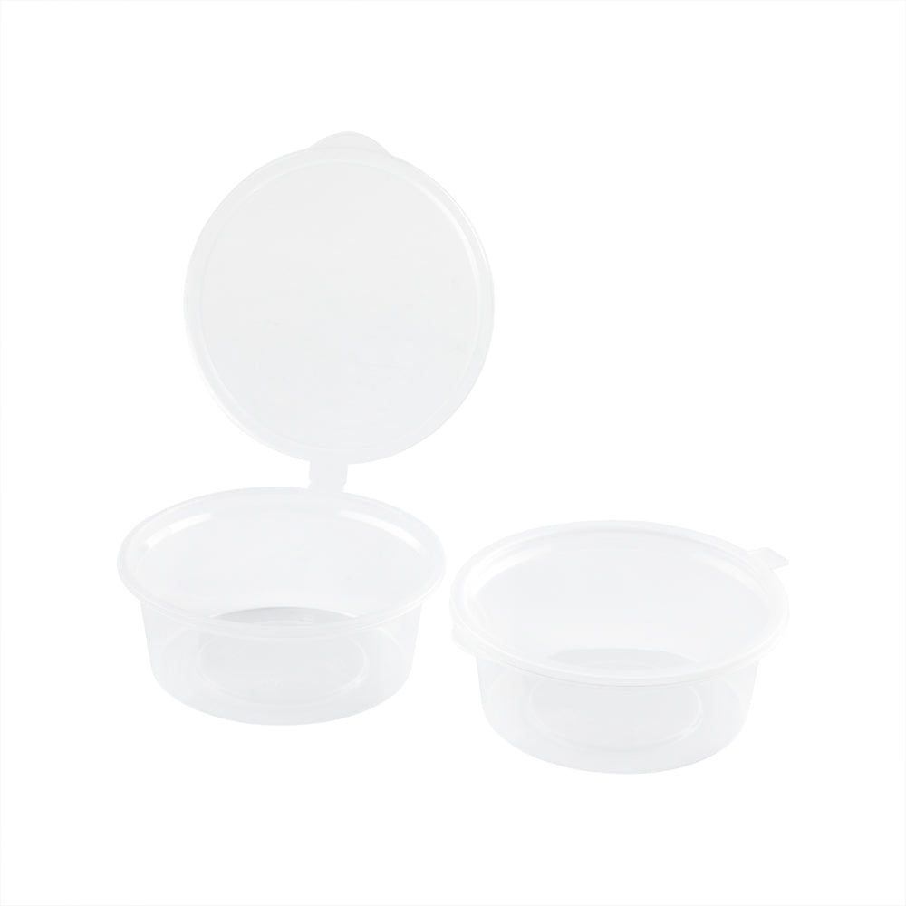 Chef 101 1.5 oz Clear Plastic Portion Cup - with Hinged Lid - 2" x 2" x 1" - 100 count box