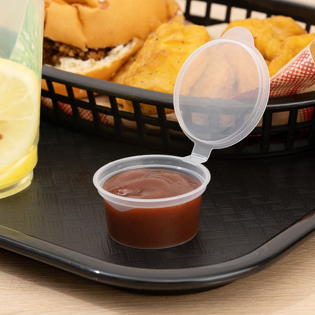Chef 101 1.5 oz Clear Plastic Portion Cup - with Hinged Lid - 2" x 2" x 1" - 100 count box