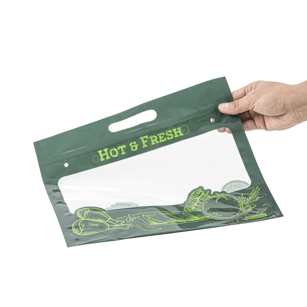 Bag Tek Green Plastic Rotisserie Chicken / Hot Food Bag - Hot & Fresh - 12 3/4 x 5 3/4 x 10 1/4 - 100 count box