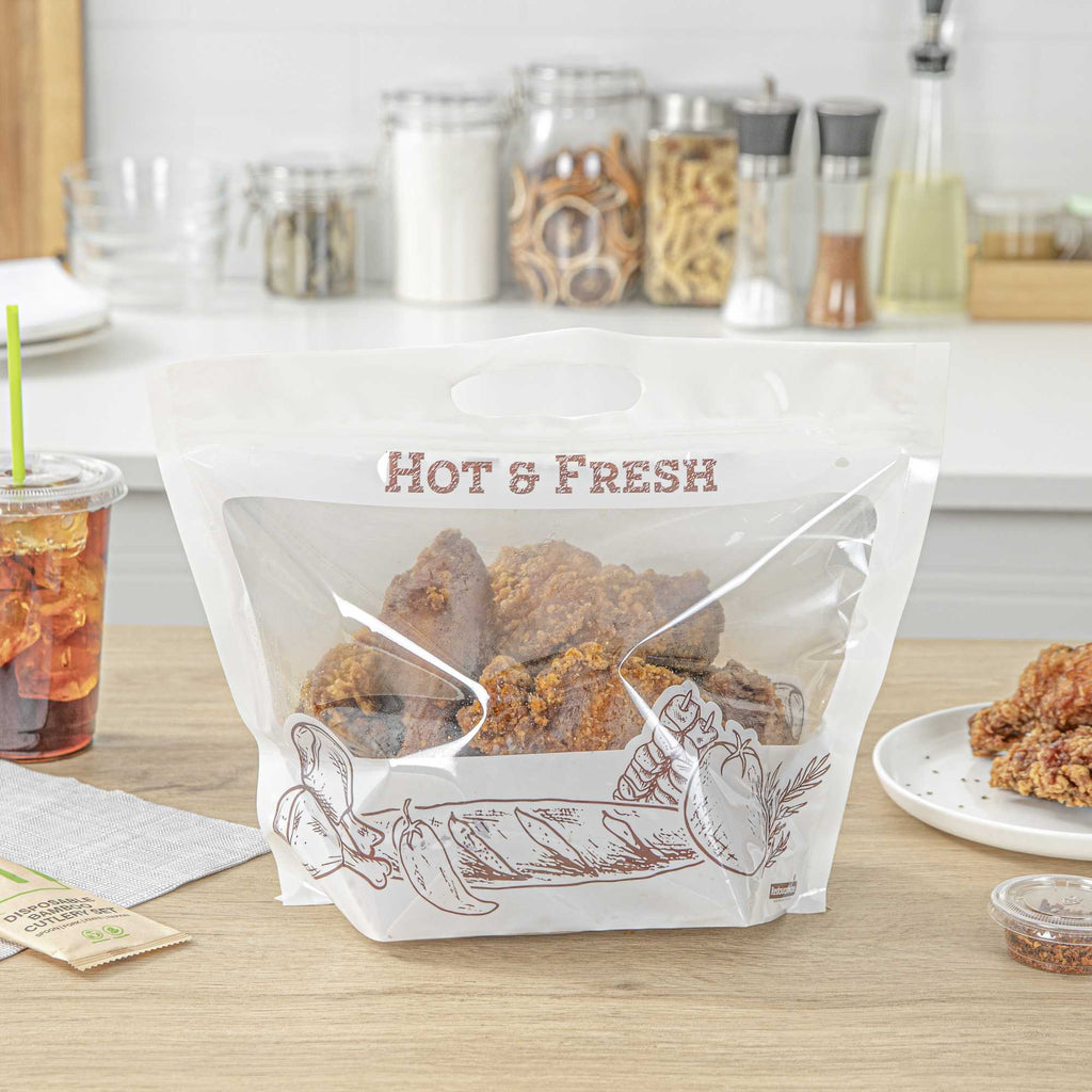 Bag Tek White Plastic Rotisserie Chicken / Hot Food Bag - Hot & Fresh - 12 3/4" x 5 3/4" x 10 1/4" - 100 count box