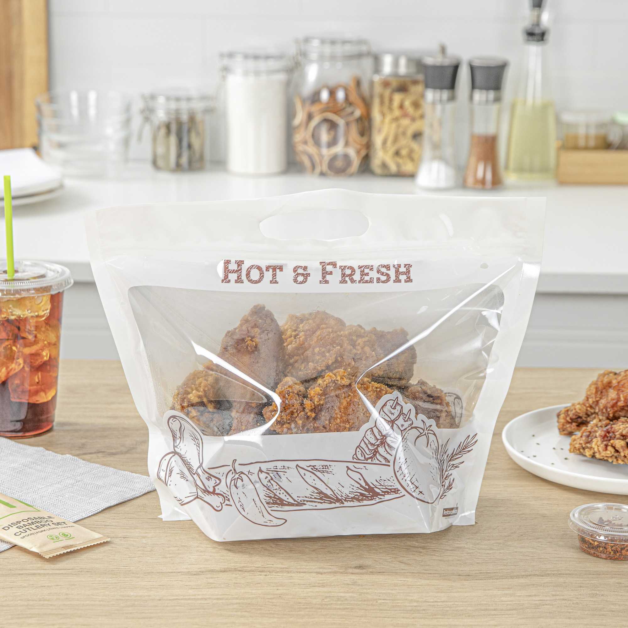 Bag Tek White Plastic Rotisserie Chicken / Hot Food Bag - Hot & Fresh - 12 3/4" x 5 3/4" x 10 1/4" - 100 count box