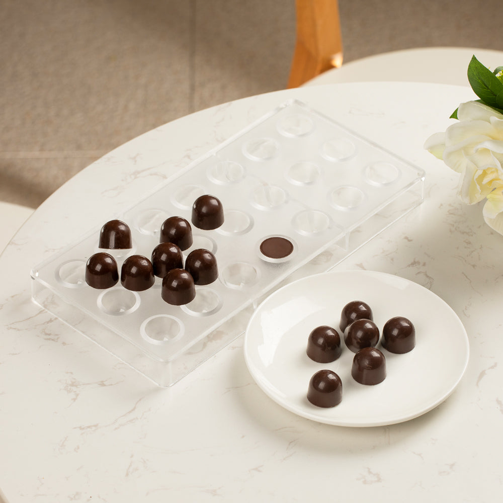 Pastry Tek Polycarbonate Half Sphere Candy / Chocolate Mold - 21-Compartment - 1 count box