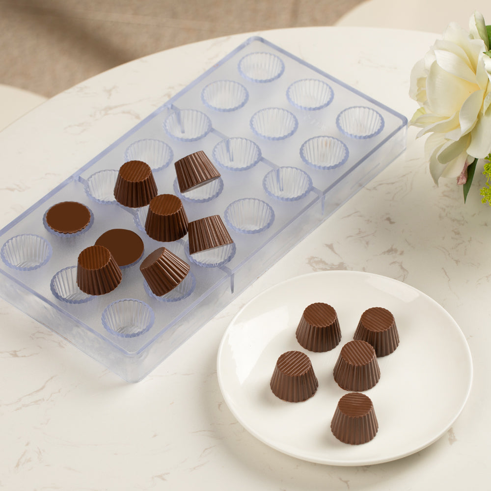 Pastry Tek Polycarbonate Cup Candy / Chocolate Mold - 21-Compartment - 10 count box
