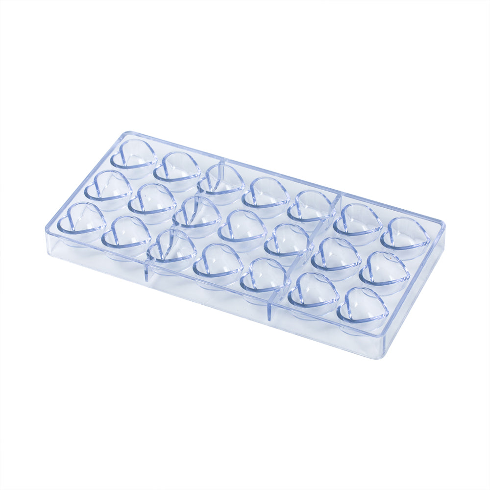 Pastry Tek Polycarbonate Solid Heart Candy / Chocolate Mold - 21-Compartment - 1 count box