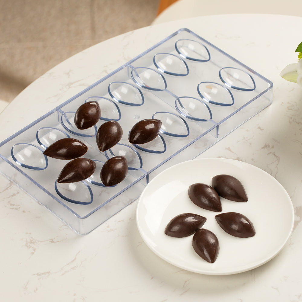 Pastry Tek Polycarbonate Quenelle Candy / Chocolate Mold - 16-Compartment - 1 count box