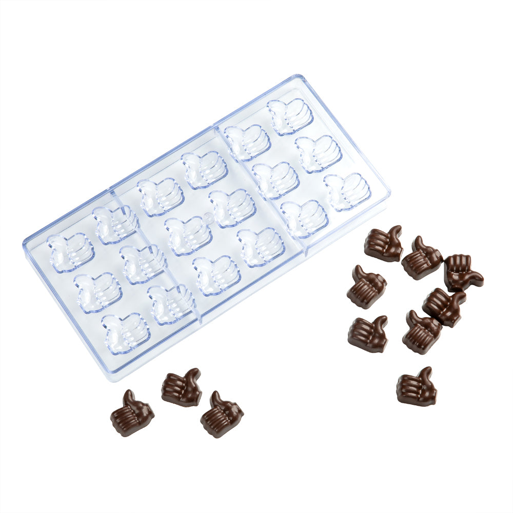 Pastry Tek Polycarbonate Thumbs Up Candy / Chocolate Mold - 18-Compartment - 1 count box