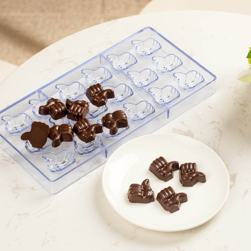 Pastry Tek Polycarbonate Thumbs Up Candy / Chocolate Mold - 18-Compartment - 1 count box