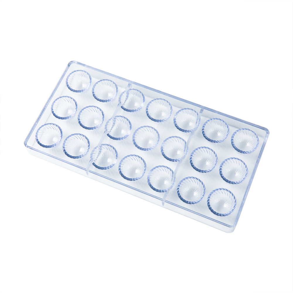 Pastry Tek Polycarbonate Swirled Dome Candy / Chocolate Mold - 21-Compartment - 1 count box