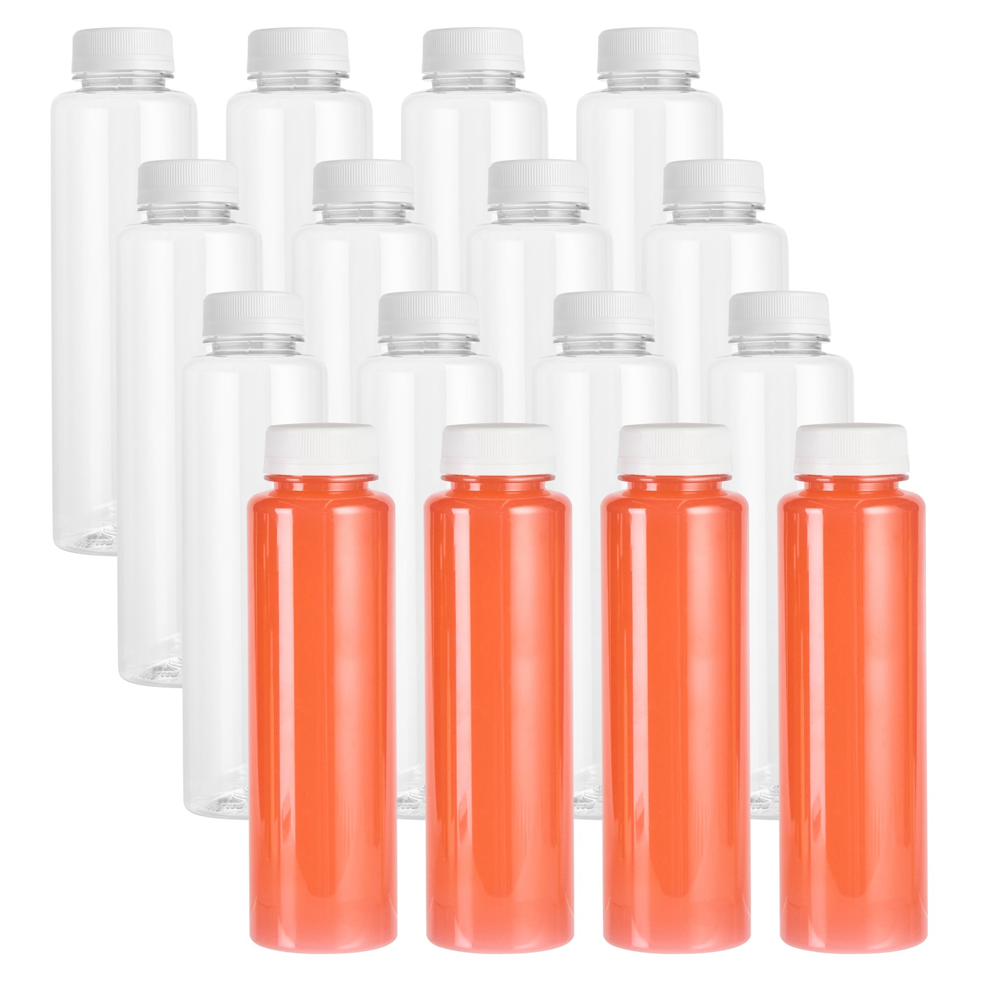 Bottle Tek 12 oz Round Clear Plastic Cold Pressed Juice Bottle - with Safety Cap - 2" x 2" x 7 1/4" - 100 count box