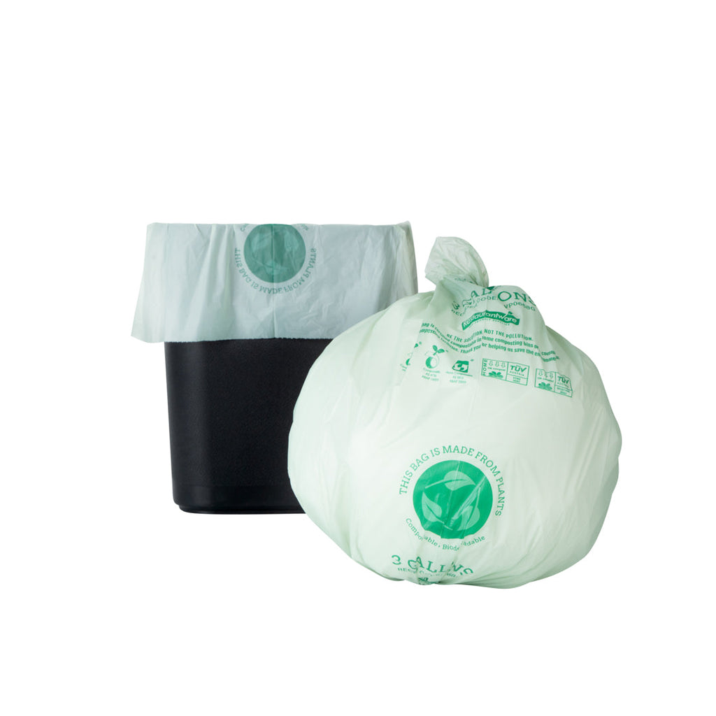 Basic Nature 3 gal Green Plastic Trash Can Liner - Compostable - 100 count box