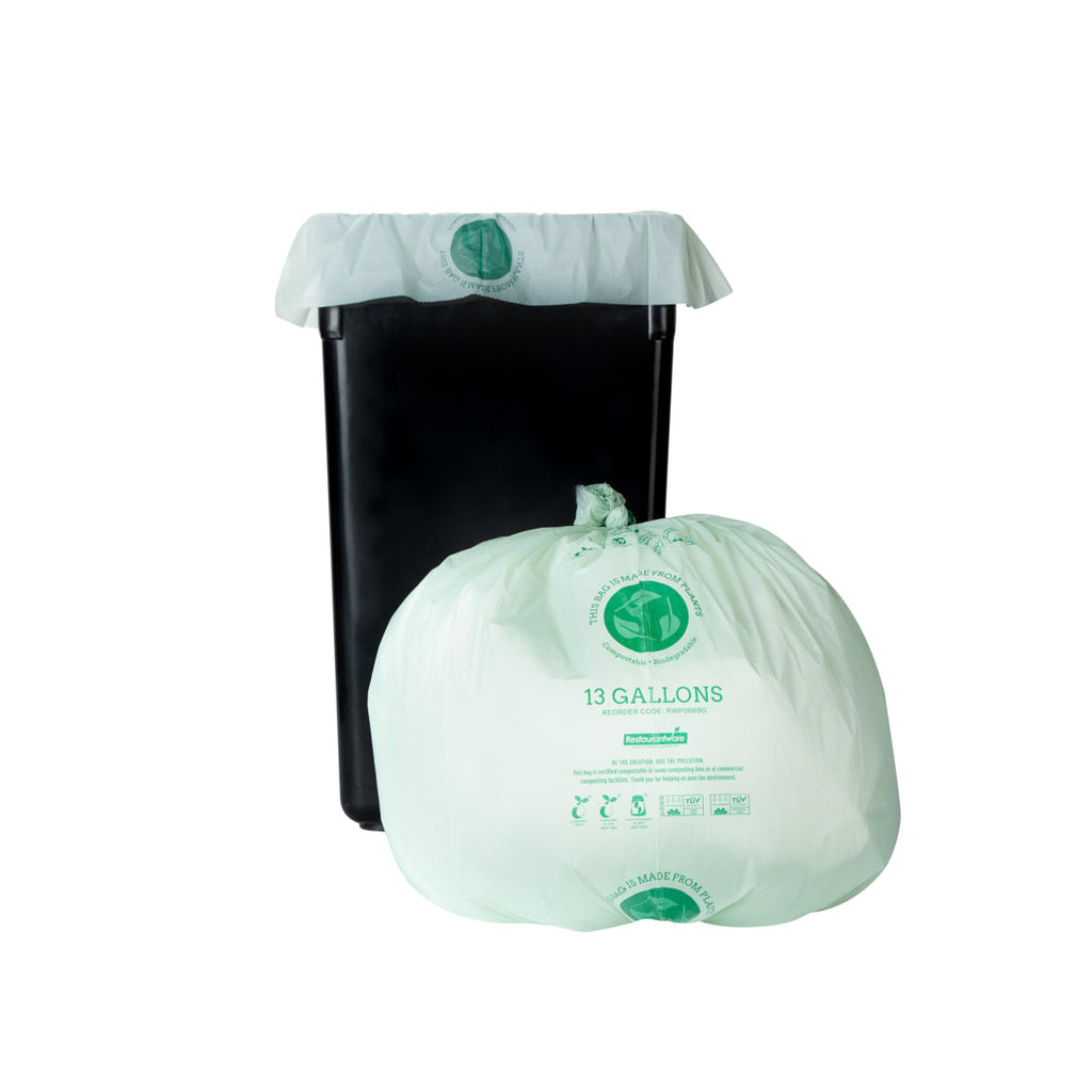 Basic Nature 13 gal Green Plastic Trash Can Liner - Compostable - 100 count box