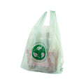 Basic Nature Green Plastic T-Shirt Bag - 1/6 Size, Compostable - 12" x 6 1/2" x 22" - 100 count box