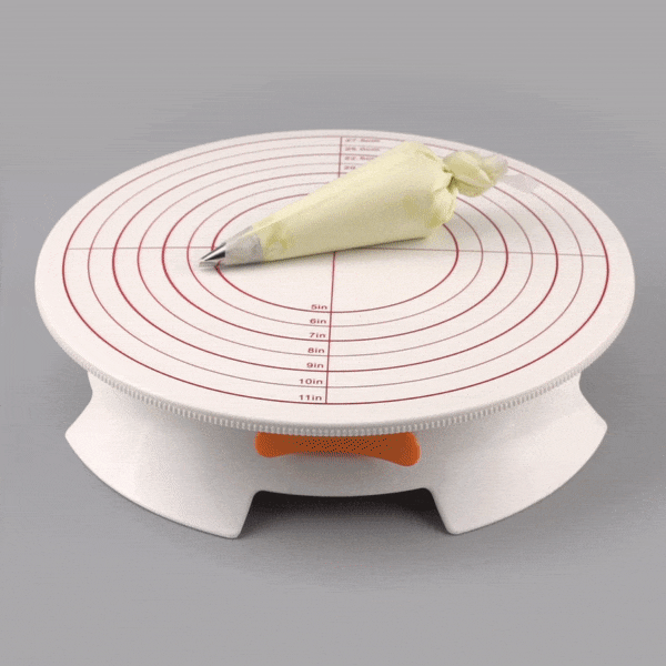 Pastry Tek Round White Plastic Revolving Cake Stand / Turntable - with Non-Slip Base, Silicone Piping Bag Set - 12" - 1 count box