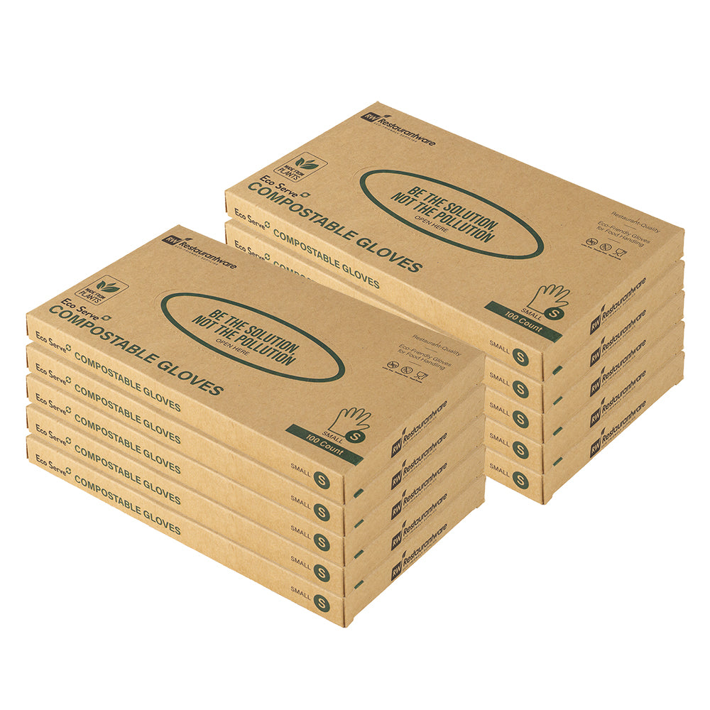 Eco Serve Clear Plastic Small Compostable Gloves - Powder-Free - 10 1/4" x 8 3/4" - 1000 count box