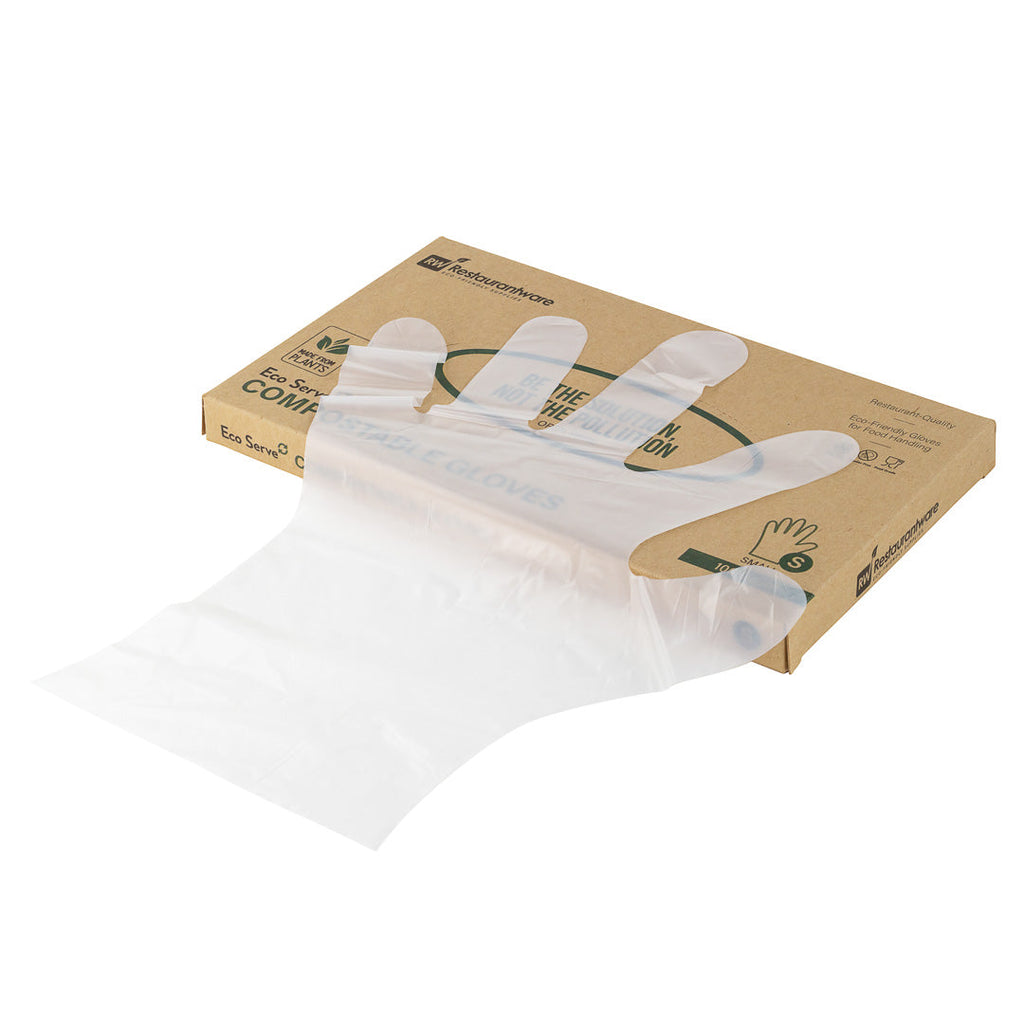 Eco Serve Clear Plastic Small Compostable Gloves - Powder-Free - 10 1/4" x 8 3/4" - 1000 count box