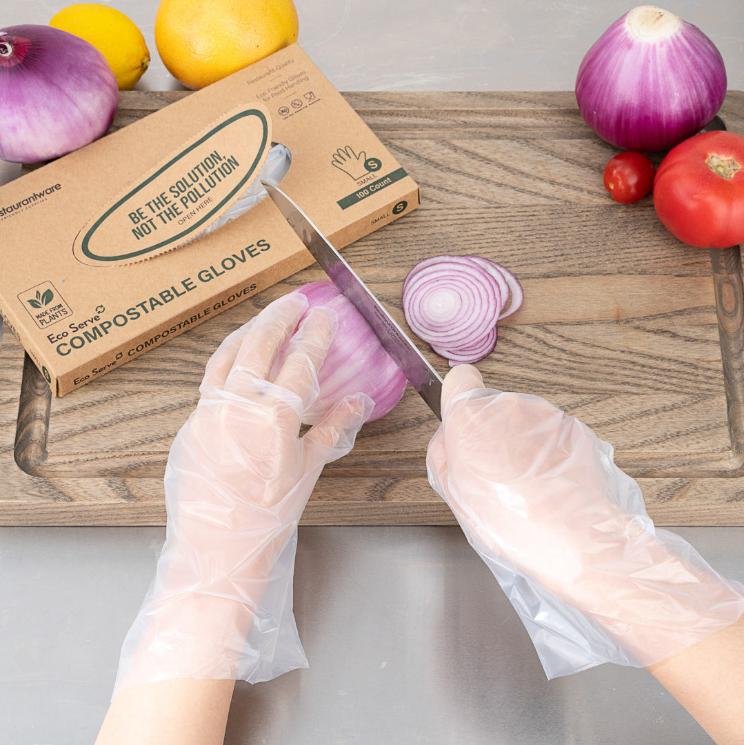 Eco Serve Clear Plastic Small Compostable Gloves - Powder-Free - 10 1/4" x 8 3/4" - 1000 count box