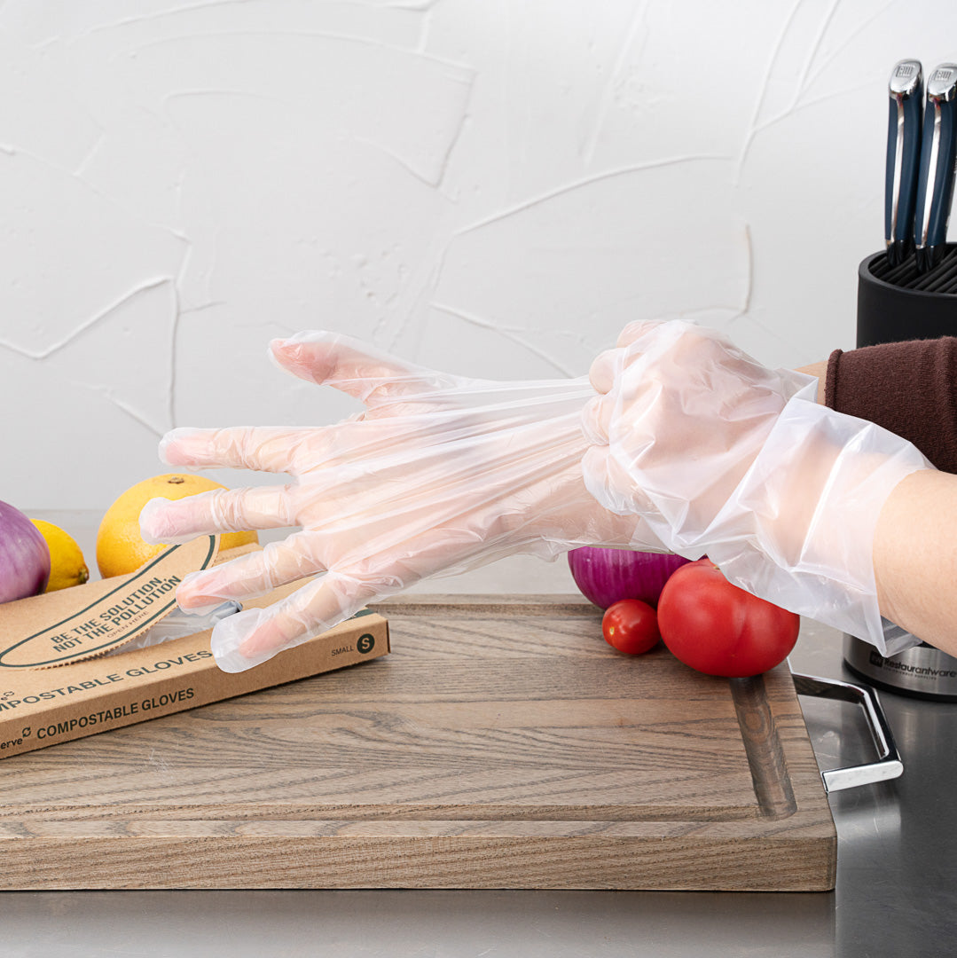 Eco Serve Clear Plastic Small Compostable Gloves - Powder-Free - 10 1/4" x 8 3/4" - 1000 count box