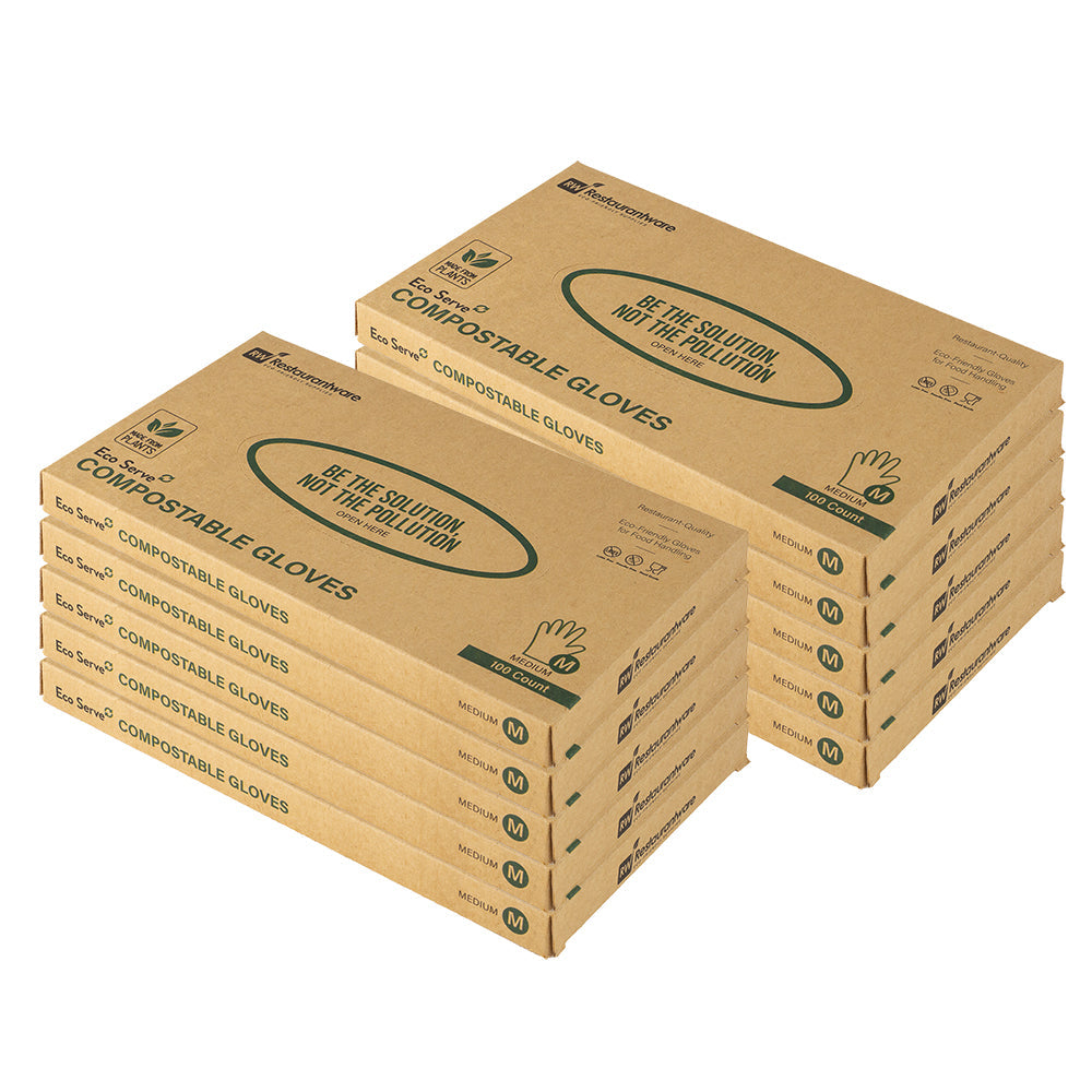 Eco Serve Clear Plastic Medium Compostable Gloves - Powder-Free - 11" x 9" - 1000 count box