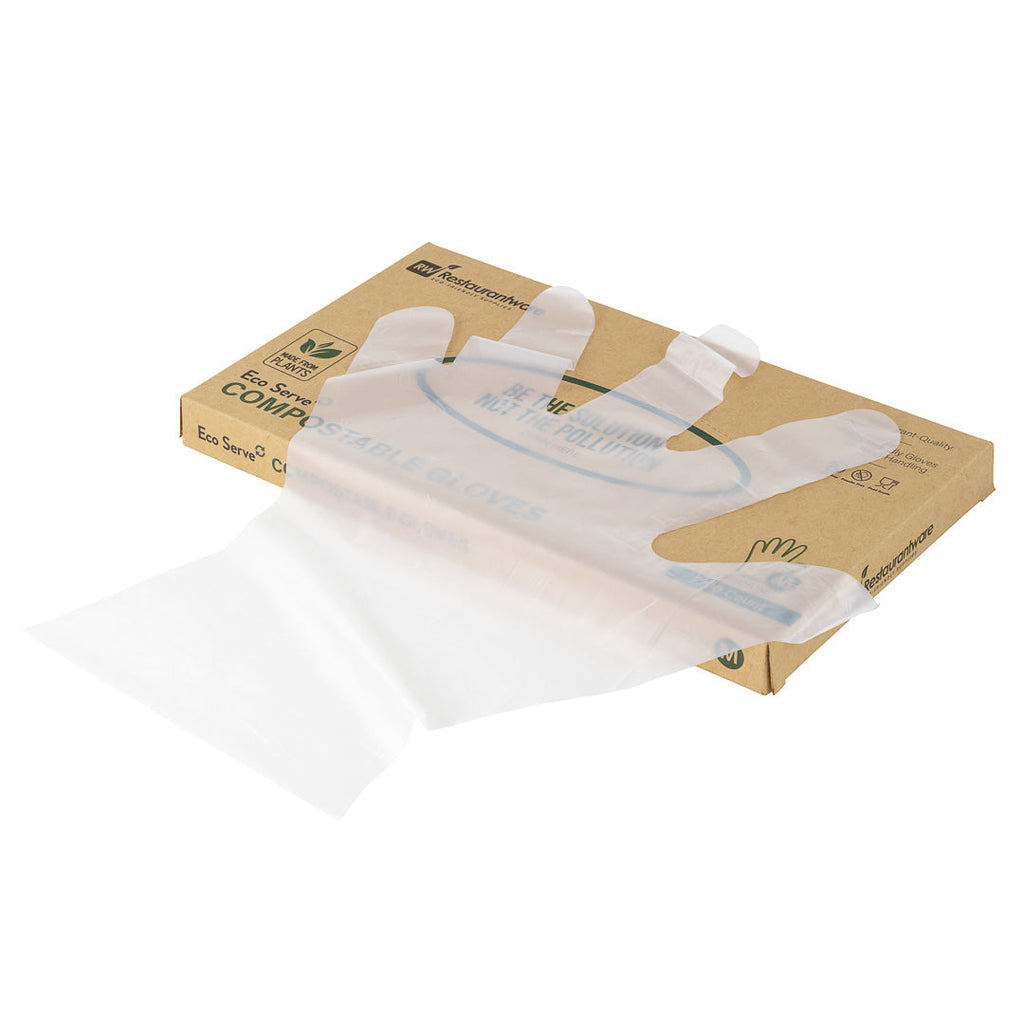 Eco Serve Clear Plastic Medium Compostable Gloves - Powder-Free - 11" x 9" - 1000 count box