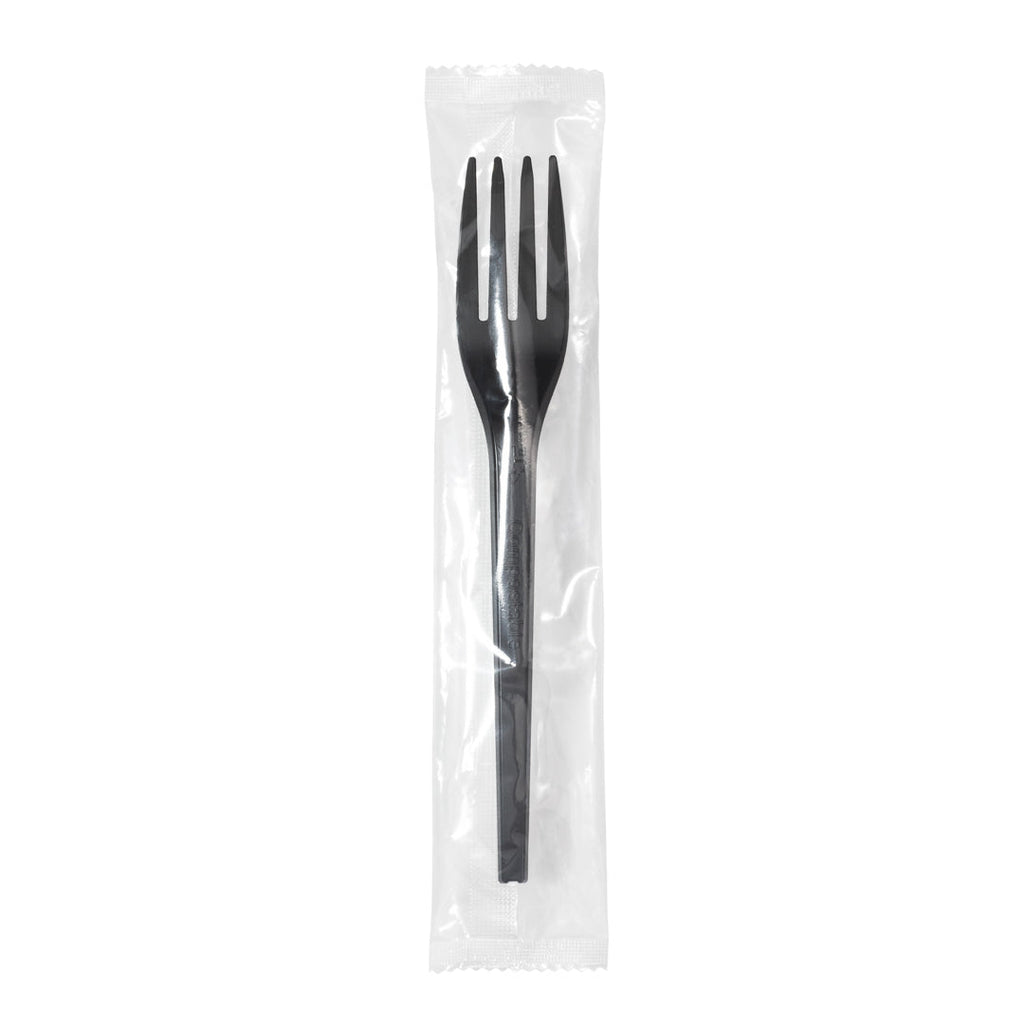 Basic Nature Black CPLA Plastic Fork - Wrapped, Heat-Resistant, Compostable - 6 1/2" - 50 count box