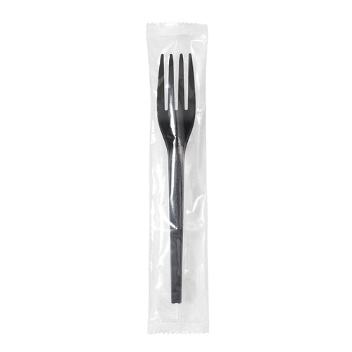 Basic Nature Black CPLA Plastic Fork - Wrapped, Heat-Resistant, Compostable - 6 1/2" - 50 count box