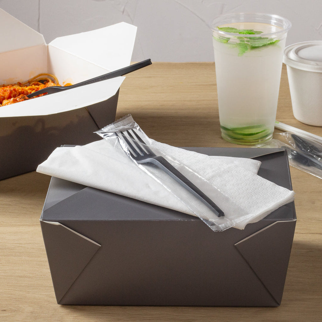Basic Nature Black CPLA Plastic Fork - Wrapped, Heat-Resistant, Compostable - 6 1/2" - 50 count box